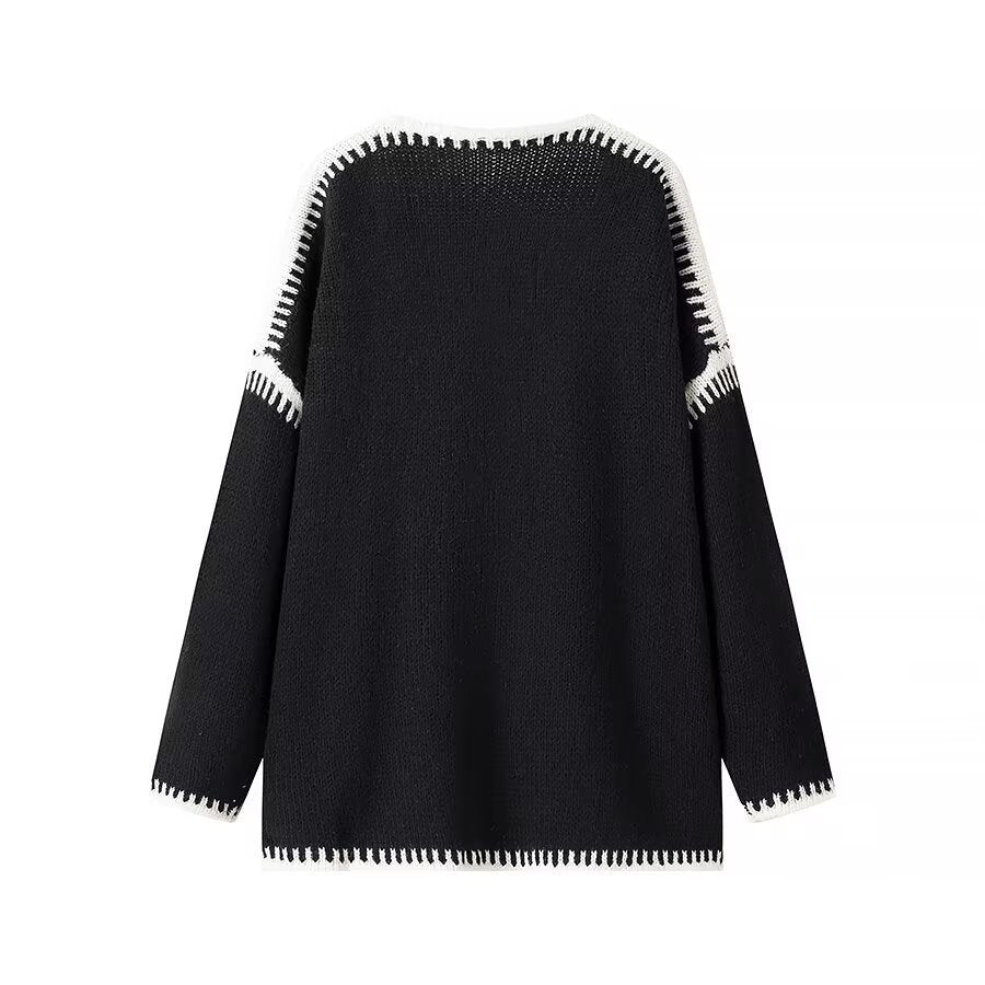 Damen Oversize-Strickjacke mit kontrastierender Häkelkante und überschnittener Schulter Shop Nory