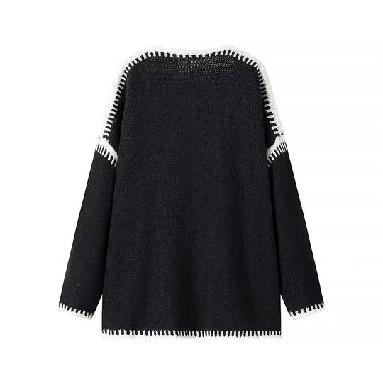 Damen Oversize-Strickjacke mit kontrastierender Häkelkante und überschnittener Schulter Shop Nory