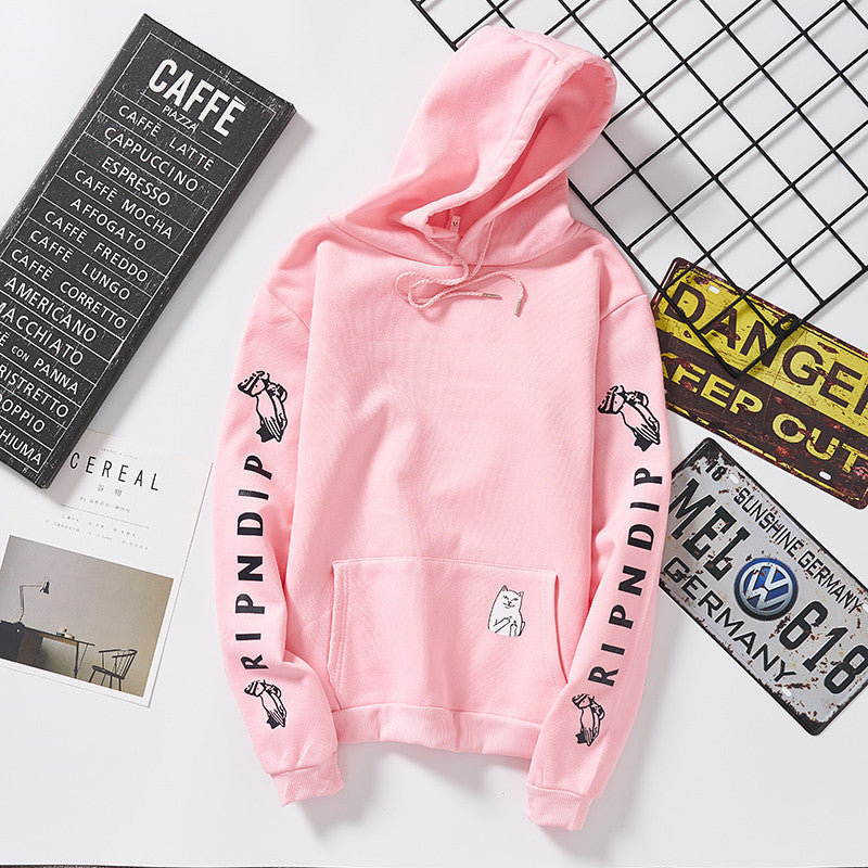 Damen Kapuzenpullover mit auffälligem Ärmelprint, Kängurutasche und relaxed Fit Shop Nory