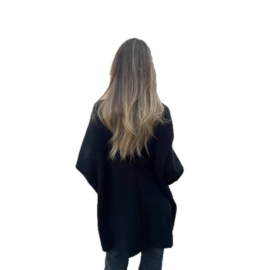Damen Oversize Strickmantel-Cardigan mit aufgesetzten Taschen und Zierknöpfen Shop Nory