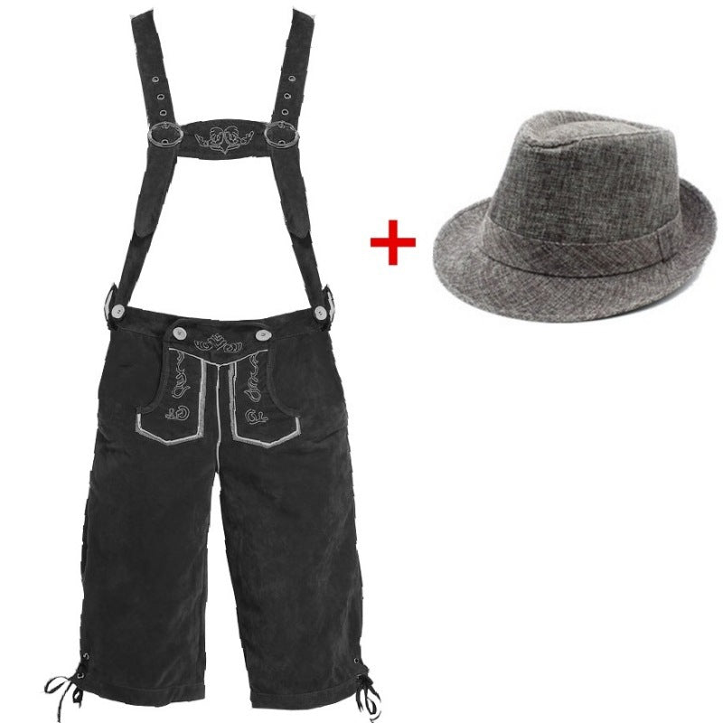 Herren nan Trachtenlederhose kniebund mit verstellbaren Hosenträgern und Filzhut Shop Nory