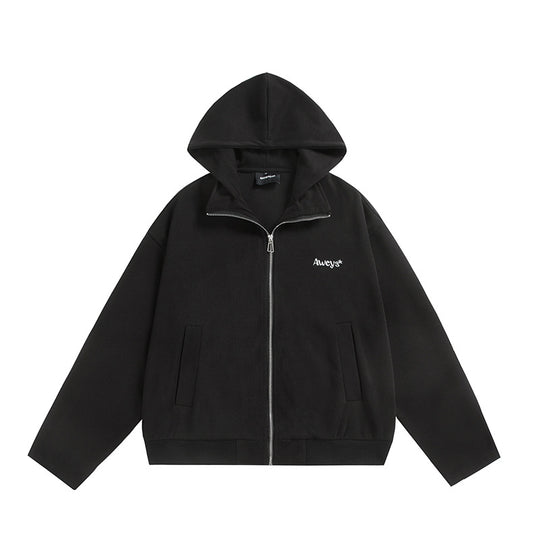 Unisex Oversize-Kapuzenjacke mit Zwei-Wege-Reißverschluss, geradem Saum und dezentem Logo-Emblem Shop Nory