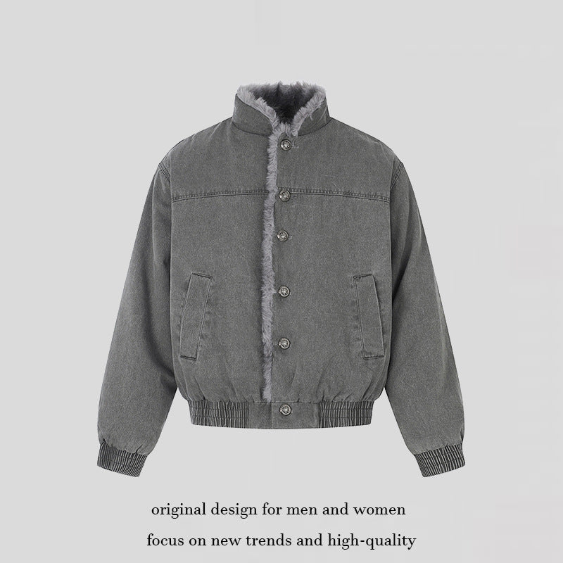 Damen gefütterte Denim-Bomberjacke mit Teddykragen und elastischem Saum Shop Nory