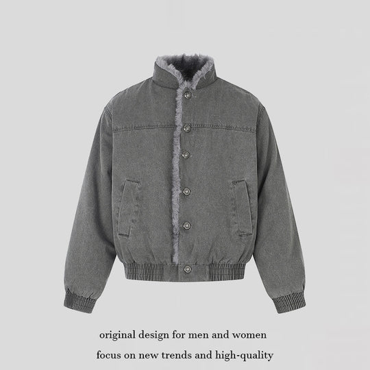 Damen gefütterte Denim-Bomberjacke mit Teddykragen und elastischem Saum Shop Nory