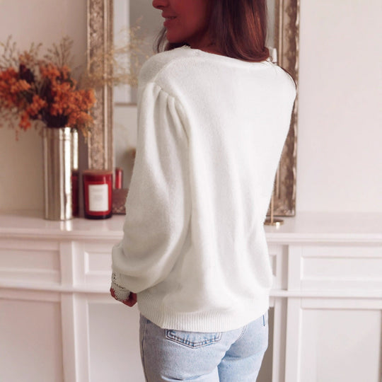 Damen feiner Strickcardigan mit eleganter Spitze