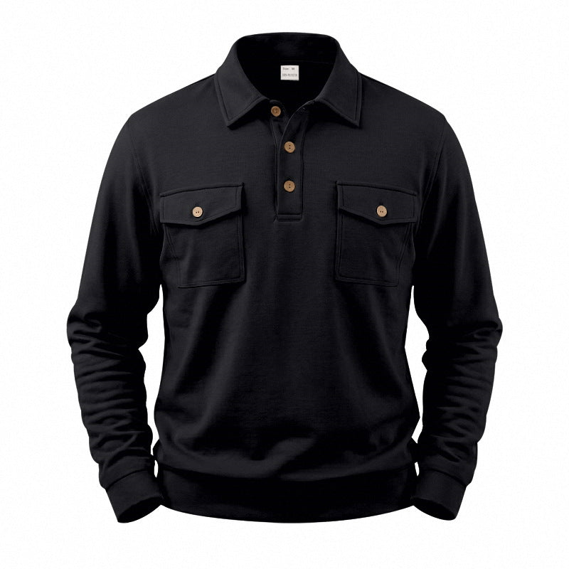 Herren Langarm-Poloshirt mit Knopfleiste und aufgesetzten Brusttaschen Shop Nory