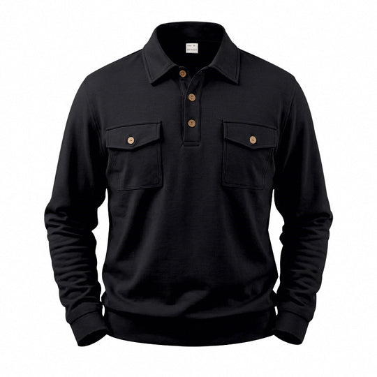 Herren Langarm-Poloshirt mit Knopfleiste und aufgesetzten Brusttaschen Shop Nory