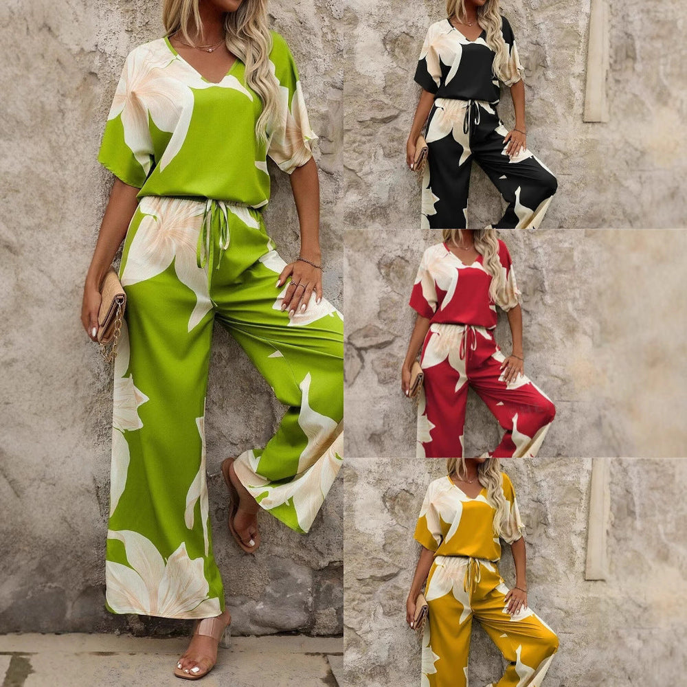 Damen Eleganter Jumpsuit mit floralen Mustern und weitem Bein