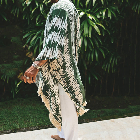 Herren nan leichter Strandponcho im Kimono-Stil mit Fransen