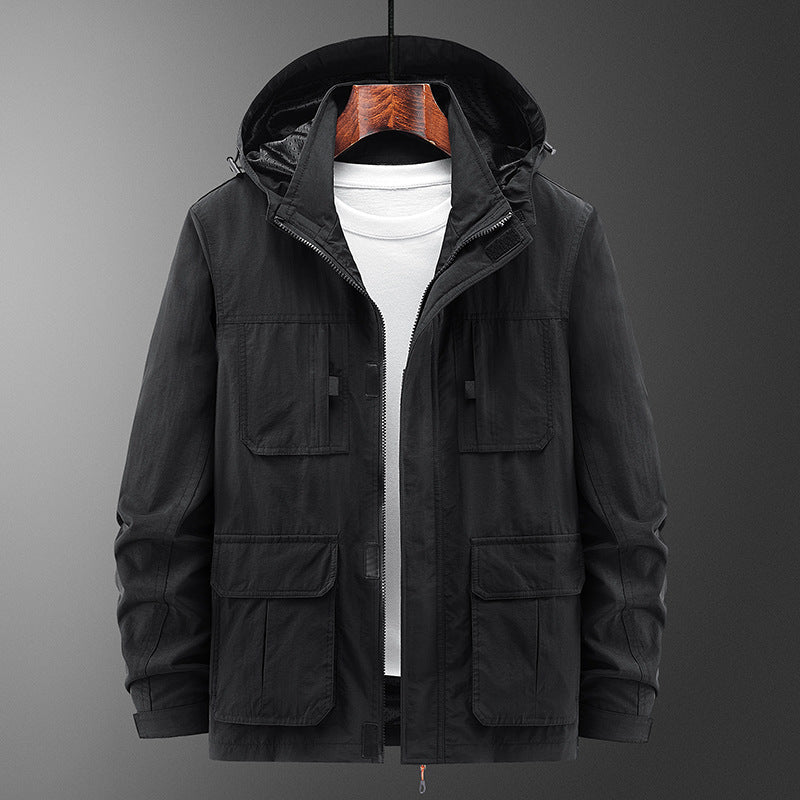 Herren Leichte Outdoor‑Fieldjacke mit Kapuze, vier aufgesetzten Taschen und verdecktem Reißverschluss Shop Nory