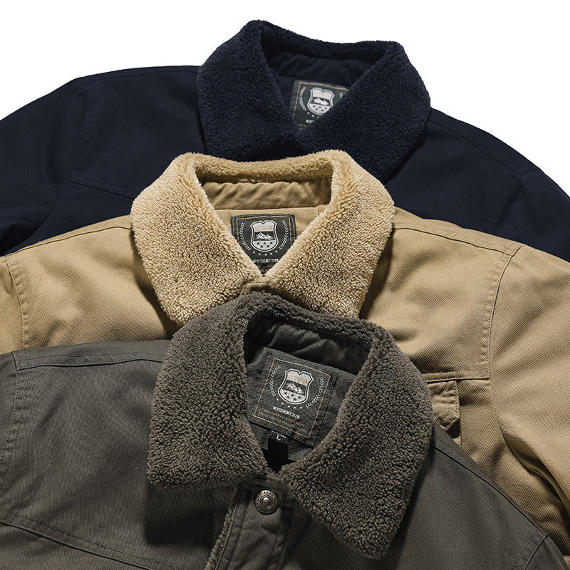 Herren Baumwoll-Canvas Feldjacke mit Teddyfutter und Utility-Taschen Shop Nory