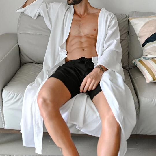Herren langer Kimono-Hausmantel aus leichter Viskose mit weiten 3/4-Ärmeln Shop Nory