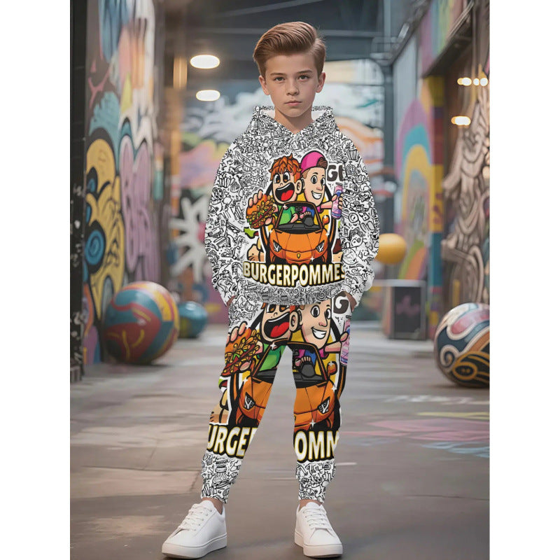 Unisex Kinder Jogginganzug mit Kapuzenpullover und detailreichem Auto-Print Shop Nory