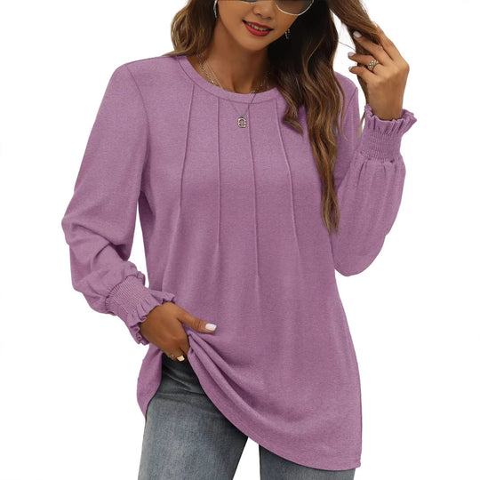 Damen Longsleeve-Tunika mit senkrechten Biesen und gerafften Rüschbündchen Shop Nory