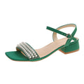 Damen elegante Sandalen mit Perlenverzierung und niedrigem Blockabsatz