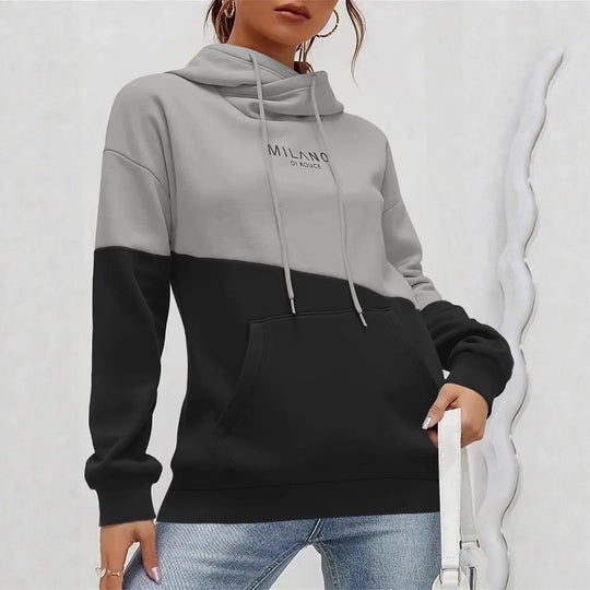 Damen Colorblock Kapuzenpullover mit Schlauchkragen, Kängurutasche und Drop-Shoulder Shop Nory