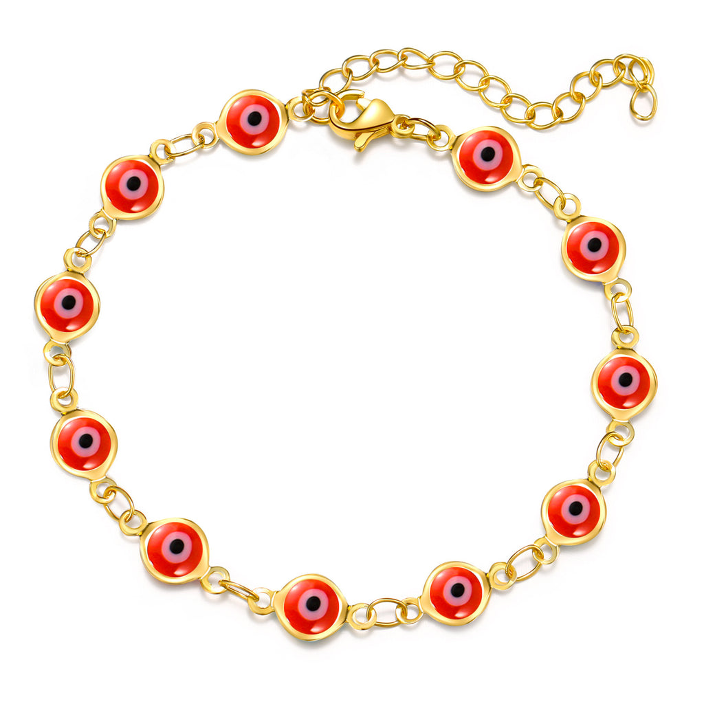Damen Fußkettchen mit bunten Augenschutz-Anhängern und hochwertiger Gliederkette Shop Nory