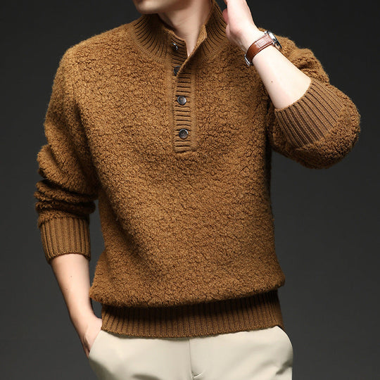 Herren Pullover mit strukturierter Oberfläche und praktischem Knopfverschluss Shopnory