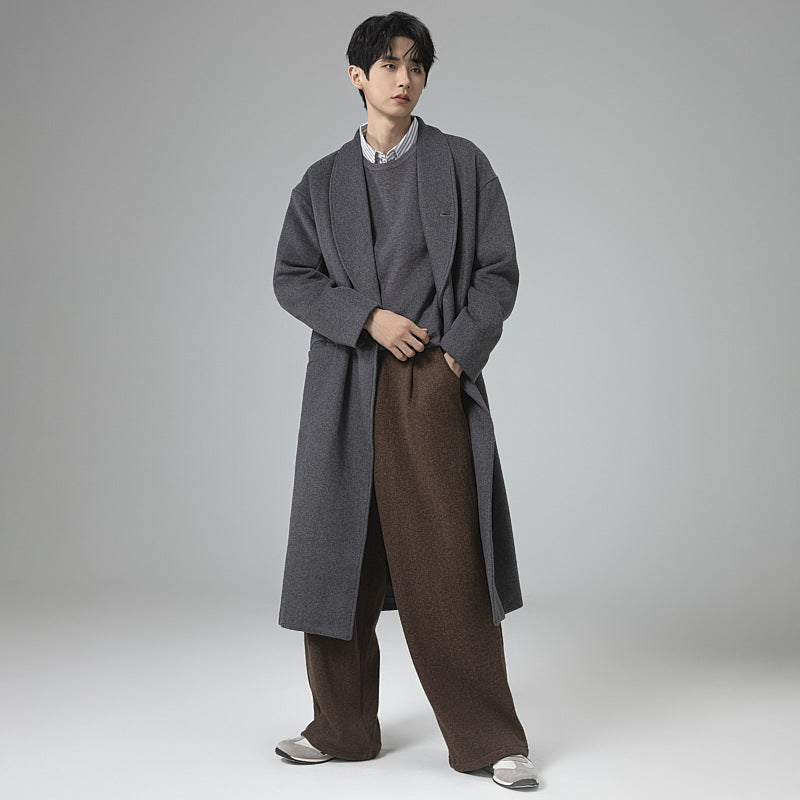 Herren Maxilanger Wollmix-Übermantel im Oversize-Schnitt mit weitem Schalkragen und dekorativer Gurtleiste Shop Nory