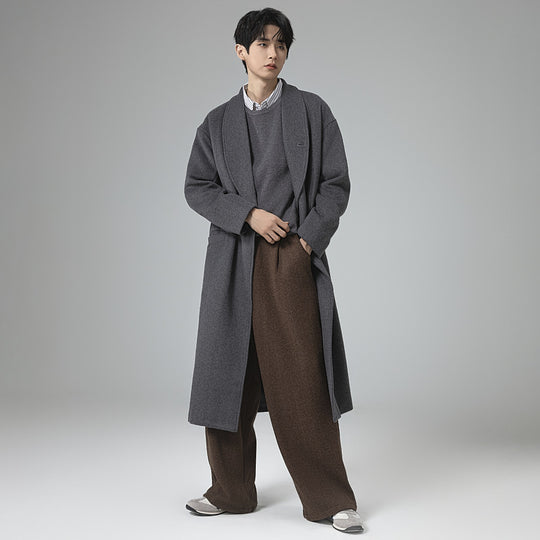 Herren Maxilanger Wollmix-Übermantel im Oversize-Schnitt mit weitem Schalkragen und dekorativer Gurtleiste Shop Nory