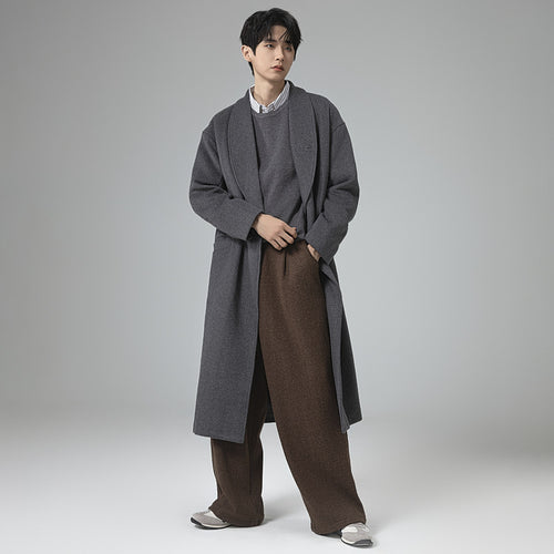 Herren Maxilanger Wollmix-Übermantel im Oversize-Schnitt mit weitem Schalkragen und dekorativer Gurtleiste Shop Nory