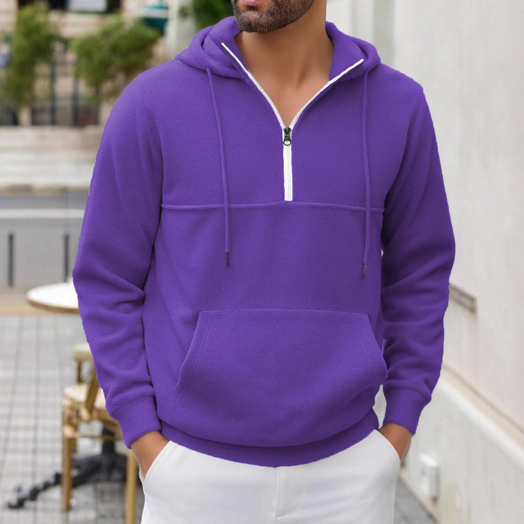 Herren Fleece-Halbzip-Hoodie mit Kängurutasche, halbem Reißverschluss und Kapuze Shop Nory