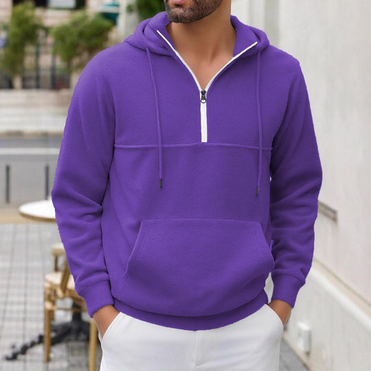 Herren Fleece-Halbzip-Hoodie mit Kängurutasche, halbem Reißverschluss und Kapuze Shop Nory