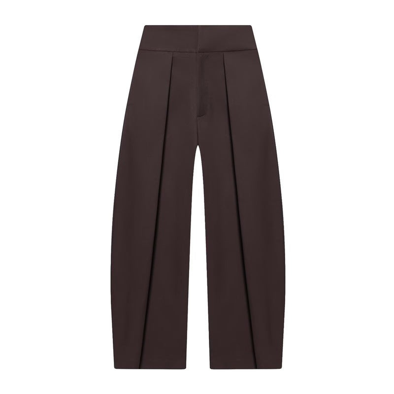 Damen Weite Plissée-Jerseyhose mit hoher Taille und Bügelfalte Shop Nory