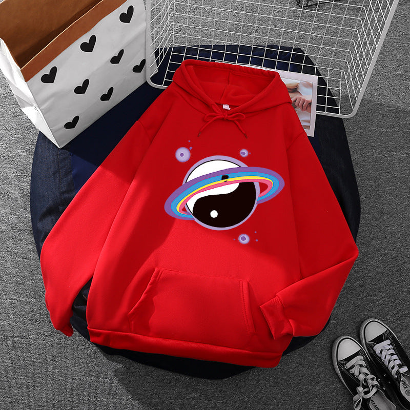 Damen nan Oversized Kapuzenpullover aus Baumwollmischung mit Planeten-Yin‑Yang-Grafik und Kängurutasche Shop Nory