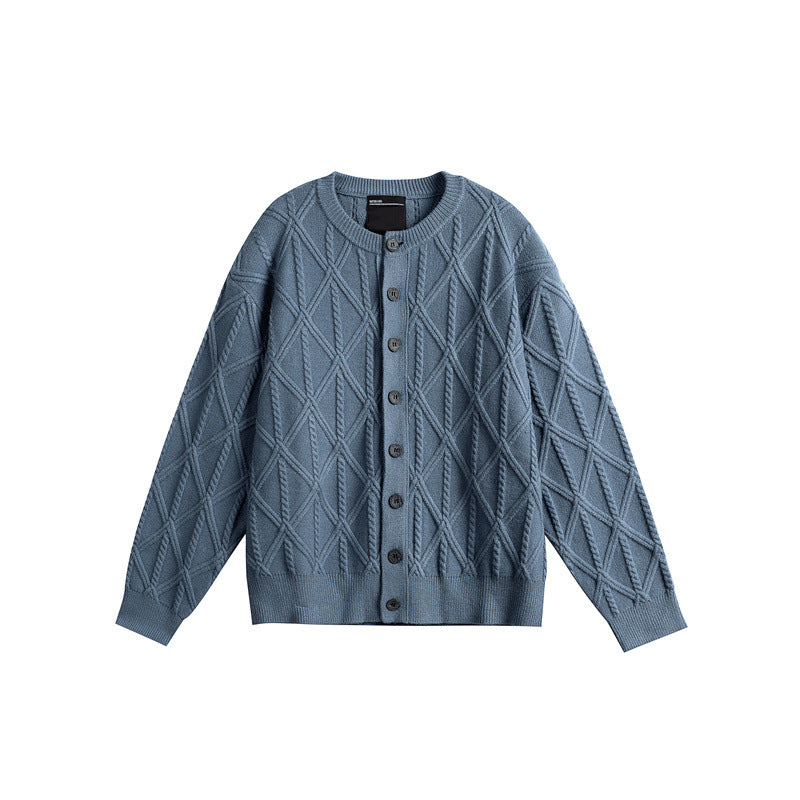 Damen Strickcardigan im Boxy Cut mit strukturierter Rautenmuster, Rundhalsausschnitt und durchgehender Knopfleiste Shop Nory