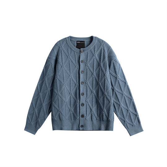 Damen Strickcardigan im Boxy Cut mit strukturierter Rautenmuster, Rundhalsausschnitt und durchgehender Knopfleiste Shop Nory