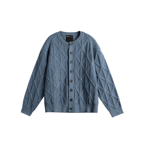 Damen Strickcardigan im Boxy Cut mit strukturierter Rautenmuster, Rundhalsausschnitt und durchgehender Knopfleiste Shop Nory