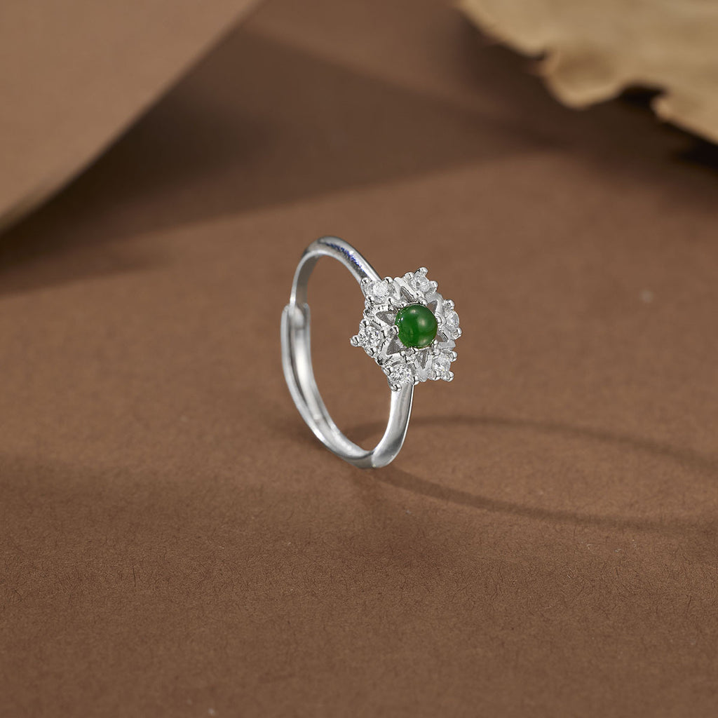 Damen Ring mit funkelndem grünen Jade-Edelstein und Zirkonia-Verzierung Shop Nory