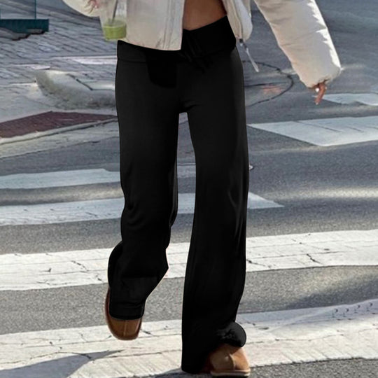 Damen nan weiche Highwaist-Loungehose aus Baumwollmix mit elastischem Komfortbund, Bindekordel und geradem Bein Shop Nory