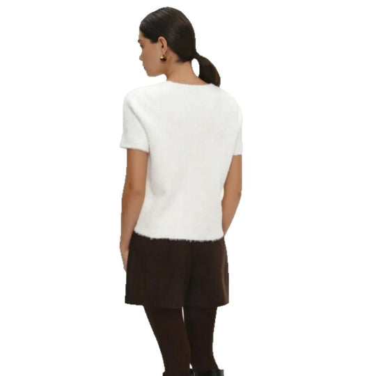 Damen Flauschiger Strickpullover mit Perlenknöpfen Shop Nory