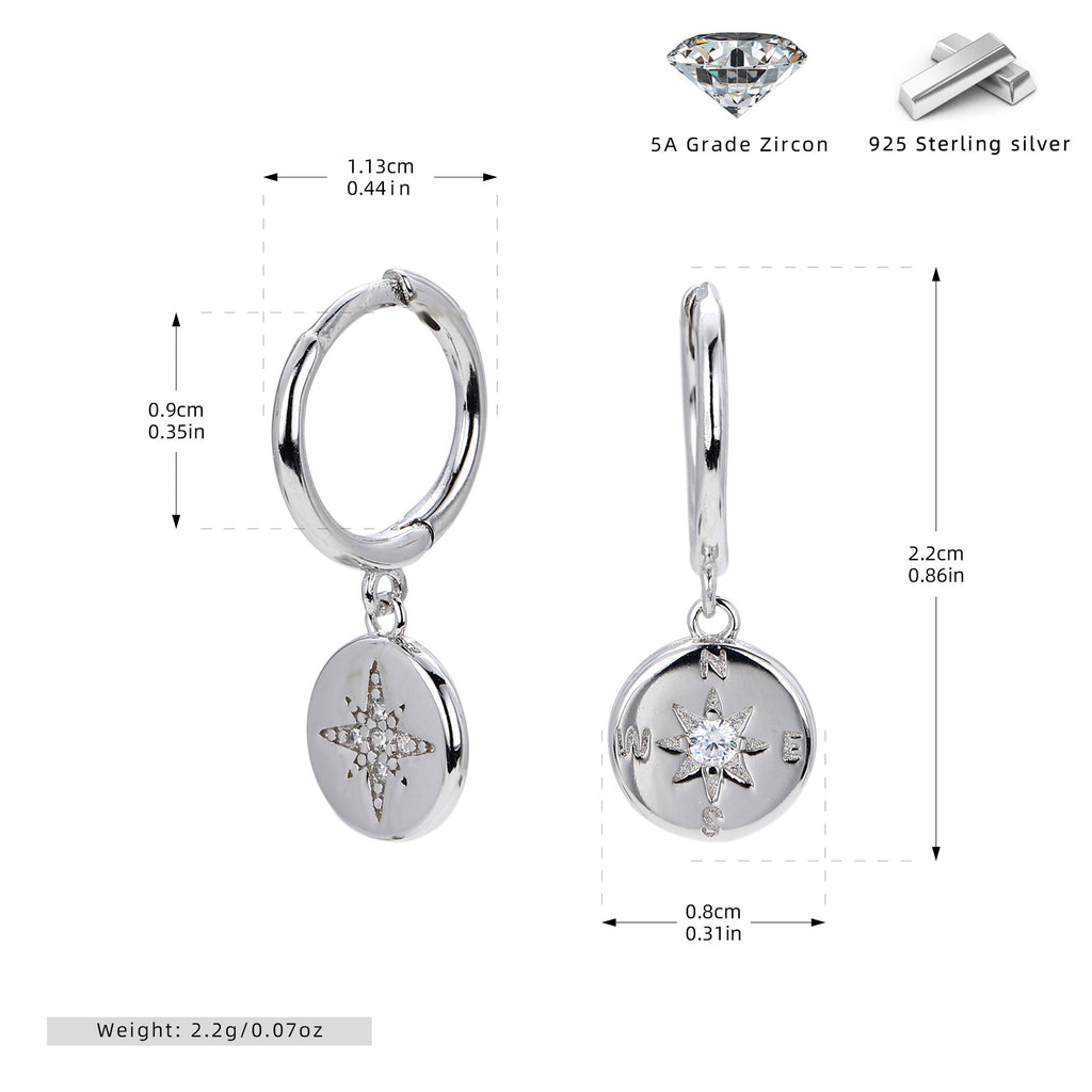 Damen Ohrringe mit modernem Kompassanhänger aus 925 Sterlingsilber Shop Nory