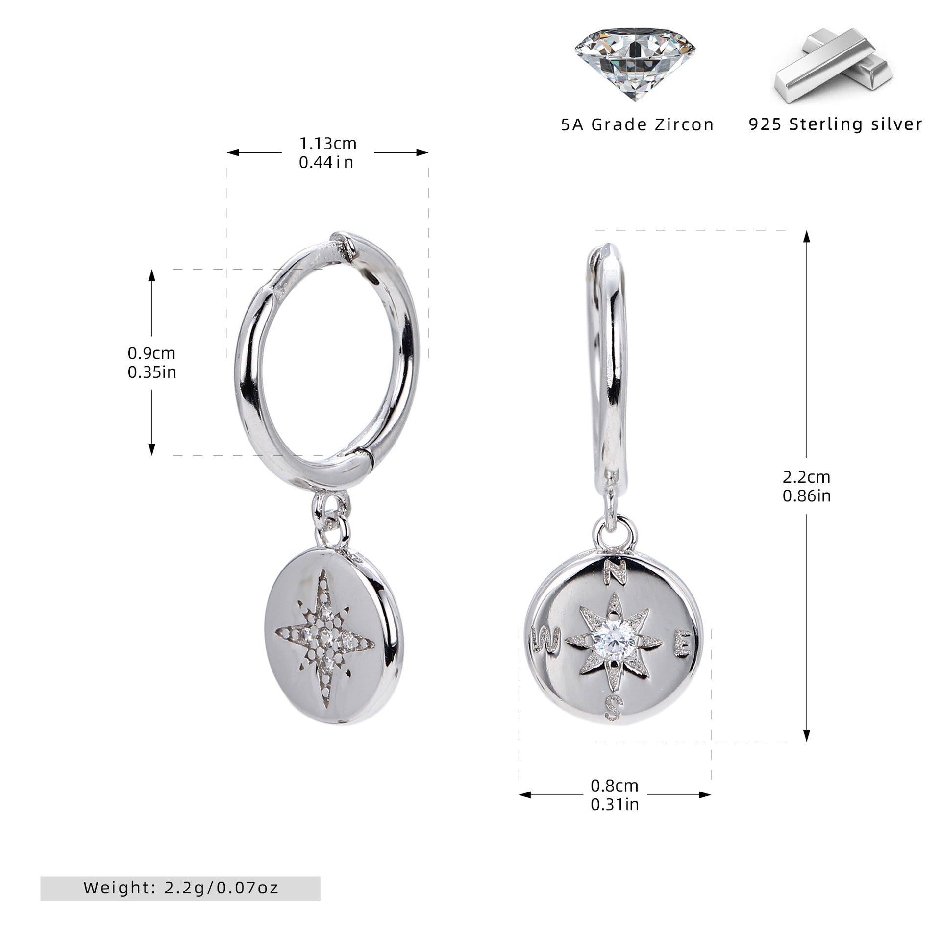 Damen Ohrringe mit modernem Kompassanhänger aus 925 Sterlingsilber Shop Nory