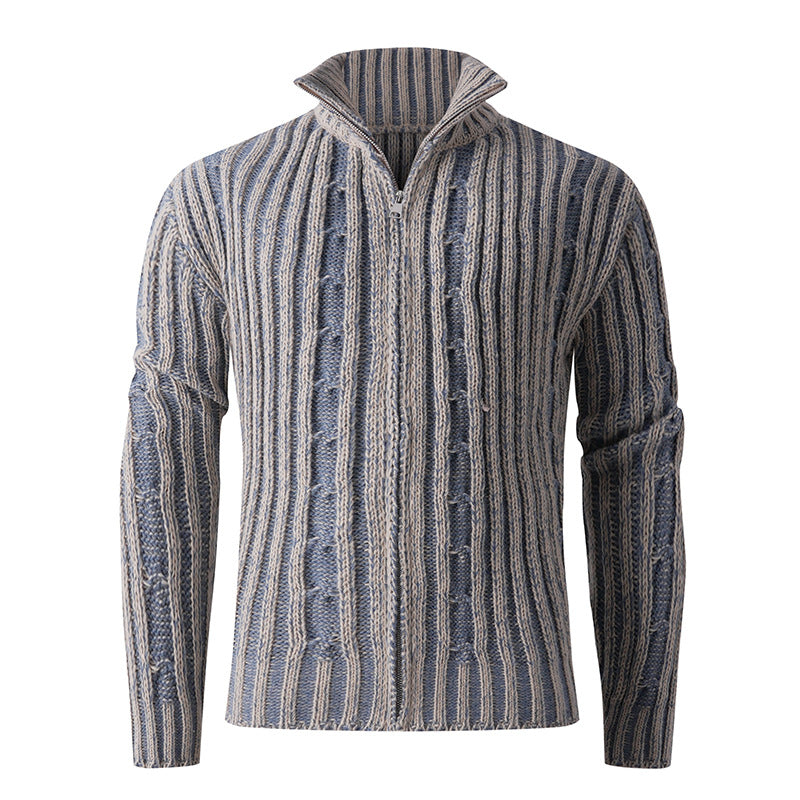 Herren Strickcardigan mit Zopfmuster, Stehkragen und durchgehendem Reißverschluss Shop Nory