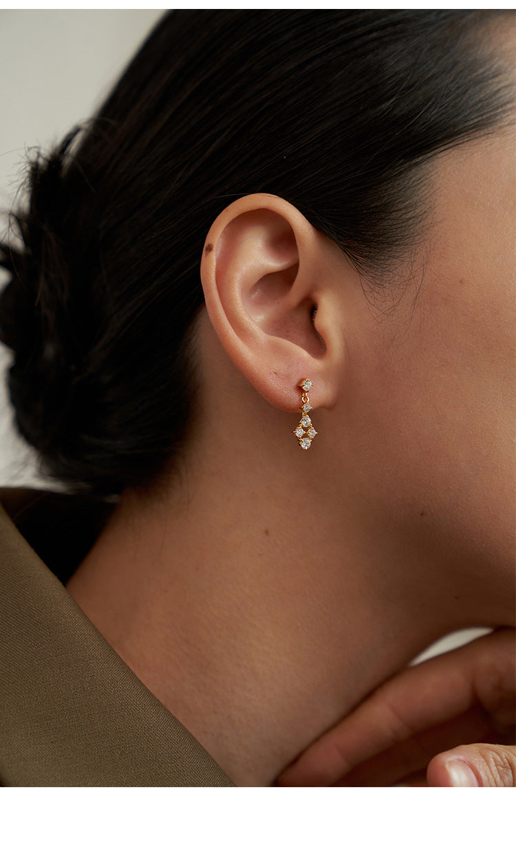 1 Paar 18K vergoldete 925 Sterling Silber Zirkon 925 Sterling Silber Ohrringe geometrische Tropfenohrringe | Shop Nory