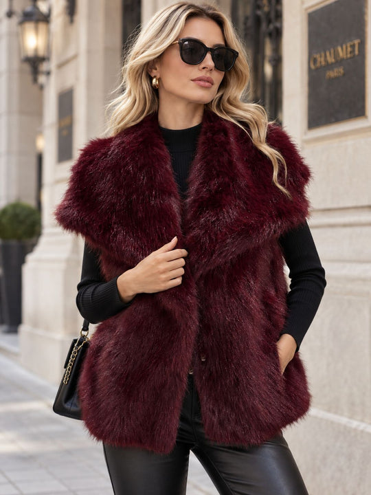 Damen Ärmellose Luxus‑Faux‑Fur‑Weste mit extraweichem Langflor und übergroßem Schalkragen Shop Nory