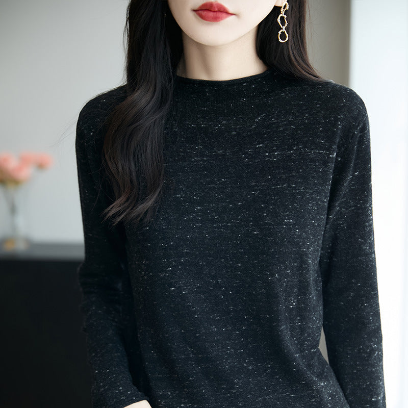 Damen Minimalistischer Nep-Strick-Longsleeve mit kurzem Stehkragen Shop Nory