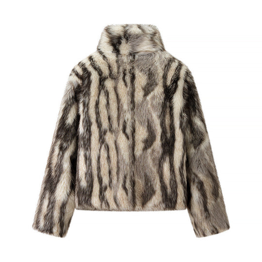 Damen Kurze Kunstfelljacke mit voluminöser Pelzoptik, kastiger Silhouette und Eingrifftaschen Shop Nory