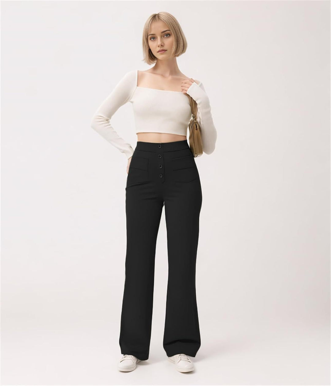Damen Taillenbetonte Schlaghose aus Stretch-Jersey mit dekorativer Knopfleiste Shop Nory