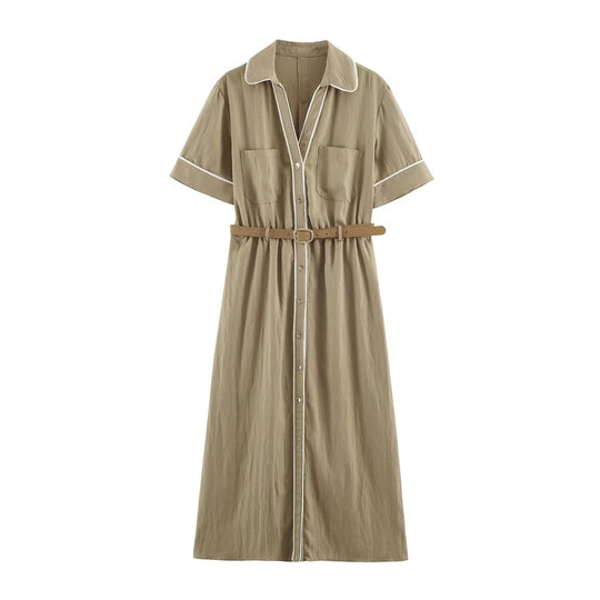 Damen Hemdblusenkleid mit Kontrastpaspel und Taillengürtel Shop Nory