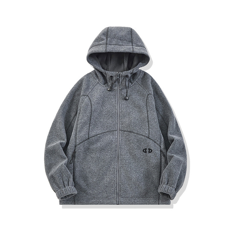 Unisex Oversize Fleece-Kapuzenjacke mit Kontrastnähten und Reißverschlusstaschen Shop Nory