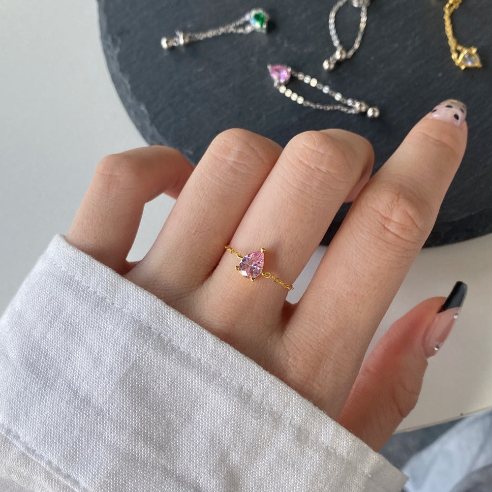 925 Sterling Silber Zirkon Wassertropfen Verstellbarer Ring 925 Sterling Silber Ringe | Shop Nory