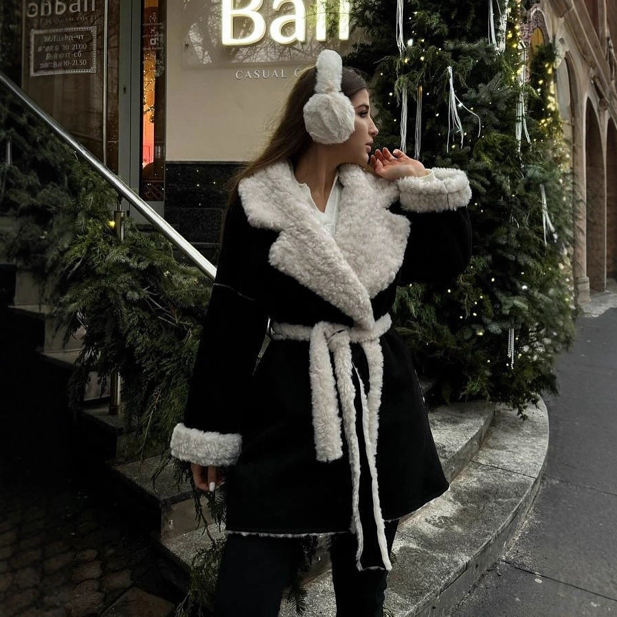 Damen Kurzer Oversized Wintermantel mit Teddy-Futter und Taillengürtel Shop Nory