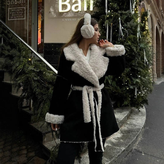 Damen Kurzer Oversized Wintermantel mit Teddy-Futter und Taillengürtel Shop Nory