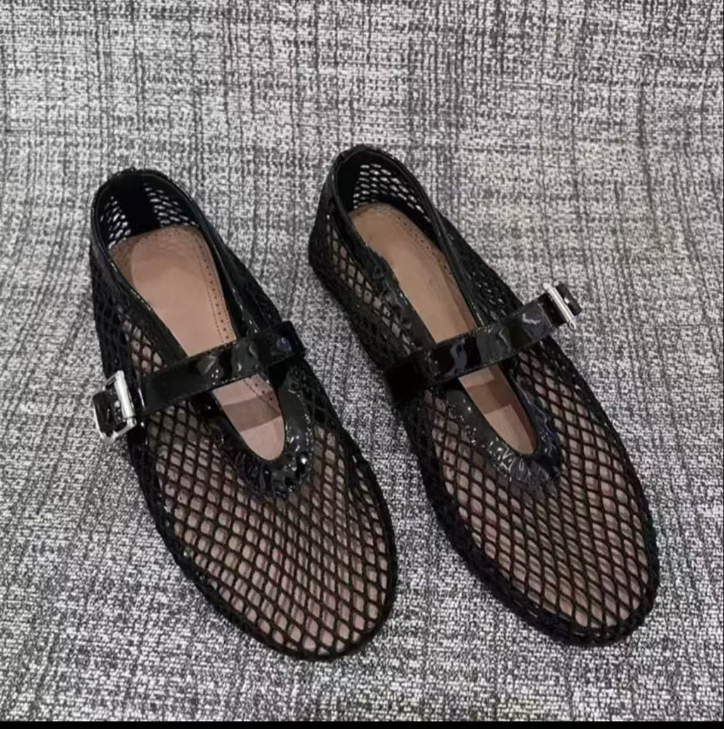 Damen Netz-Ballerinas mit elegantem Riemen und bequemer Sohle