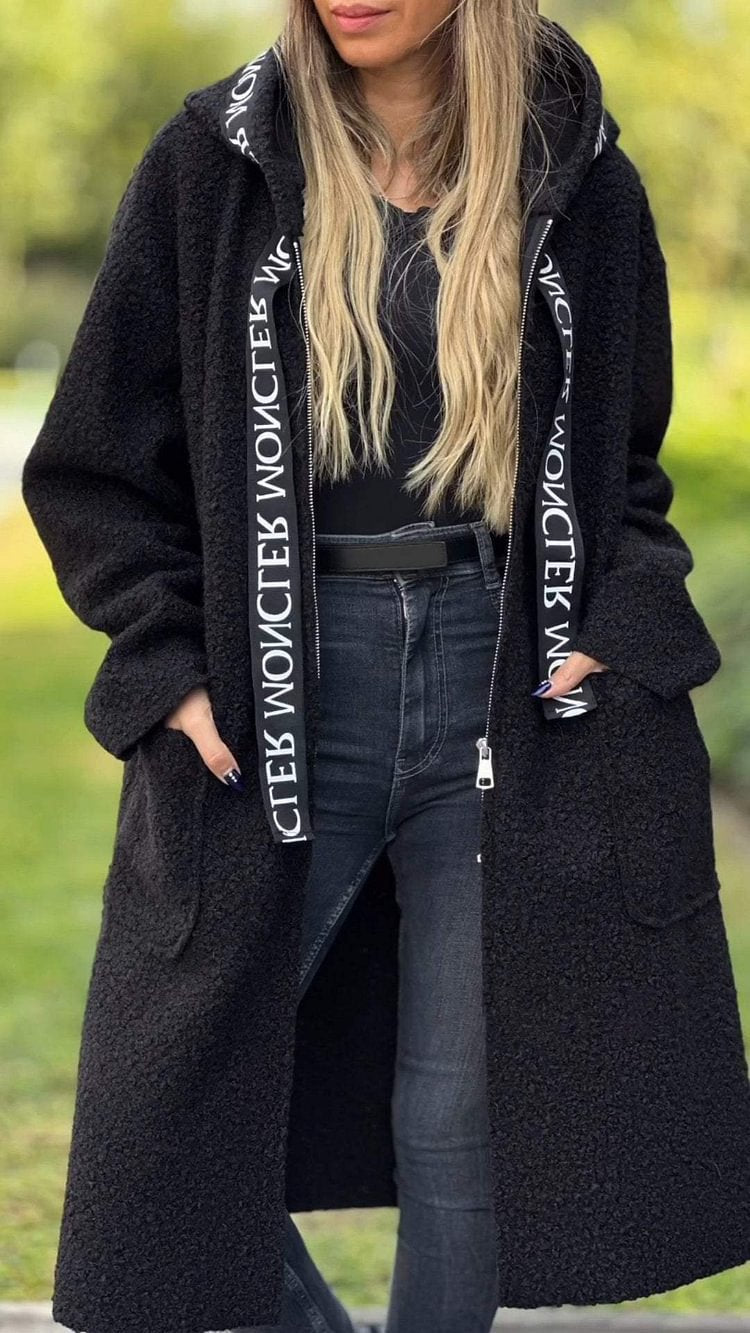 Damen Modischer Oversized-Fleece-Mantel mit praktischen Taschen und Kapuze